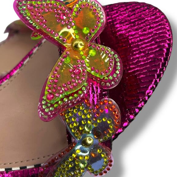 Betsey Johnson Rainbow Sequin Butterfly Heels Size 7 Pink Embellished Sandals - Picture 5 of 14